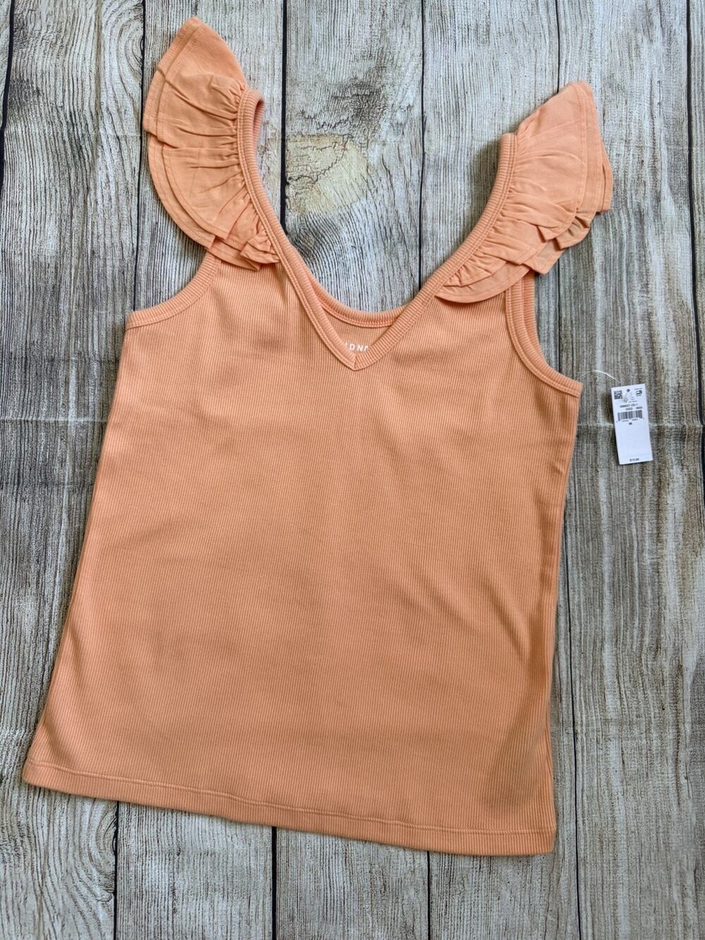 Old Navy Women's Peach Cotton Ruffle Sleeve V-Neck Tank Top Size M NEW W/ TAGS